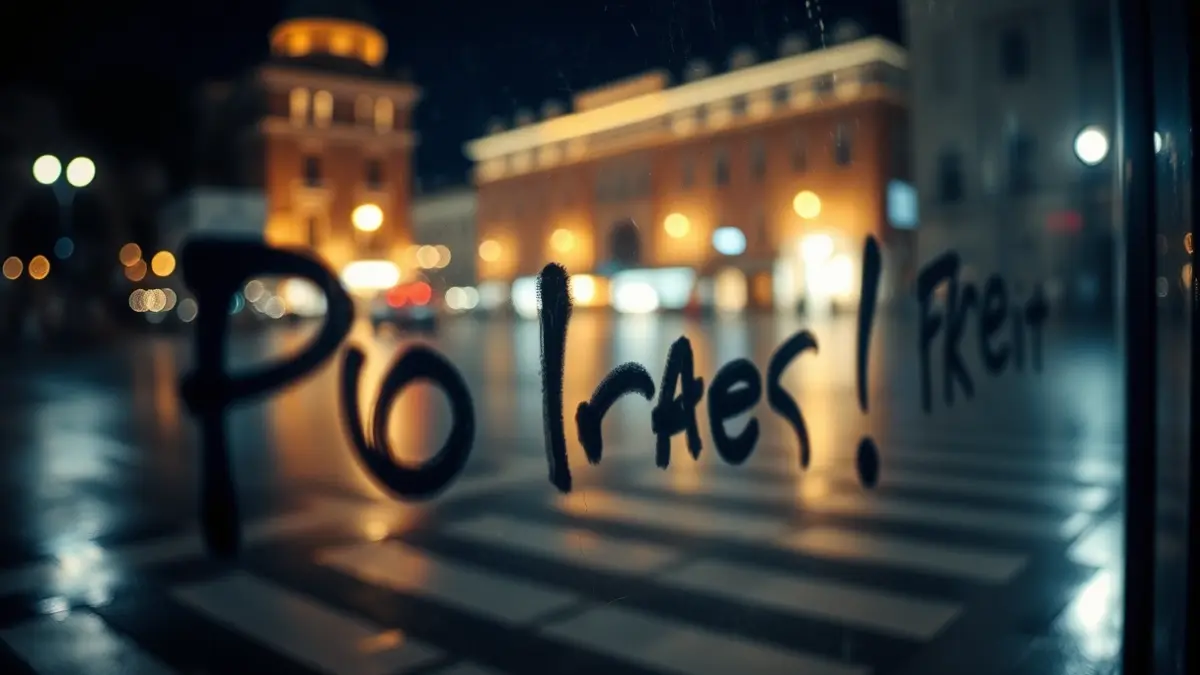 Image of a glass window with graffiti on a premises in Sant Mateu.