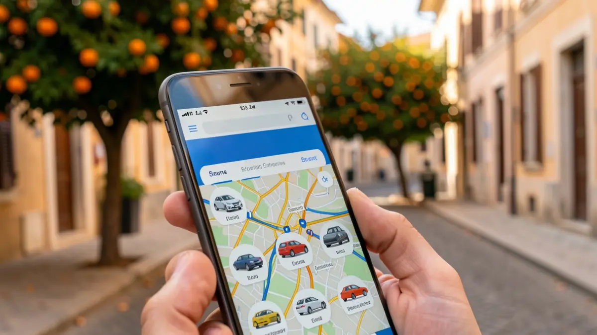 Imatge genèrica d'una aplicació de 'carsharing' en un telèfon mòbil.