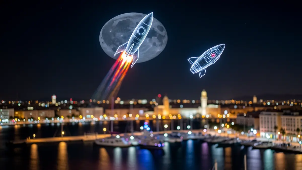 Generic image of a drone light show illuminating the night sky over Alicante's port.