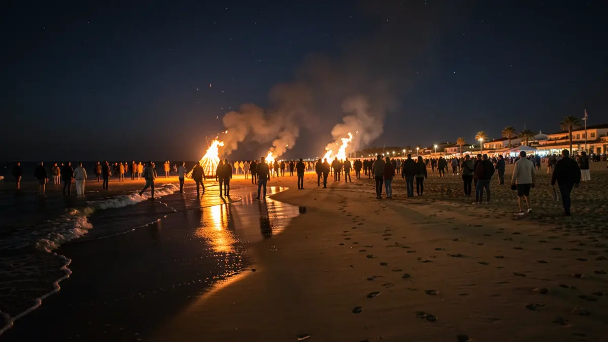 Generic image of San Juan night on the beach with bonfires.
