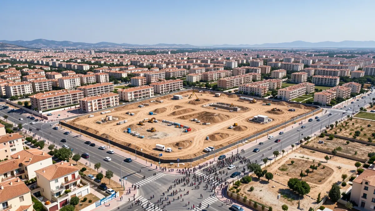 Vista aèria d'una zona de desenvolupament urbanístic a València amb noves construccions.