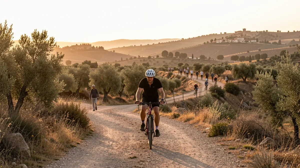 Generic image of a cyclist in a Valencian landscape at sunset.