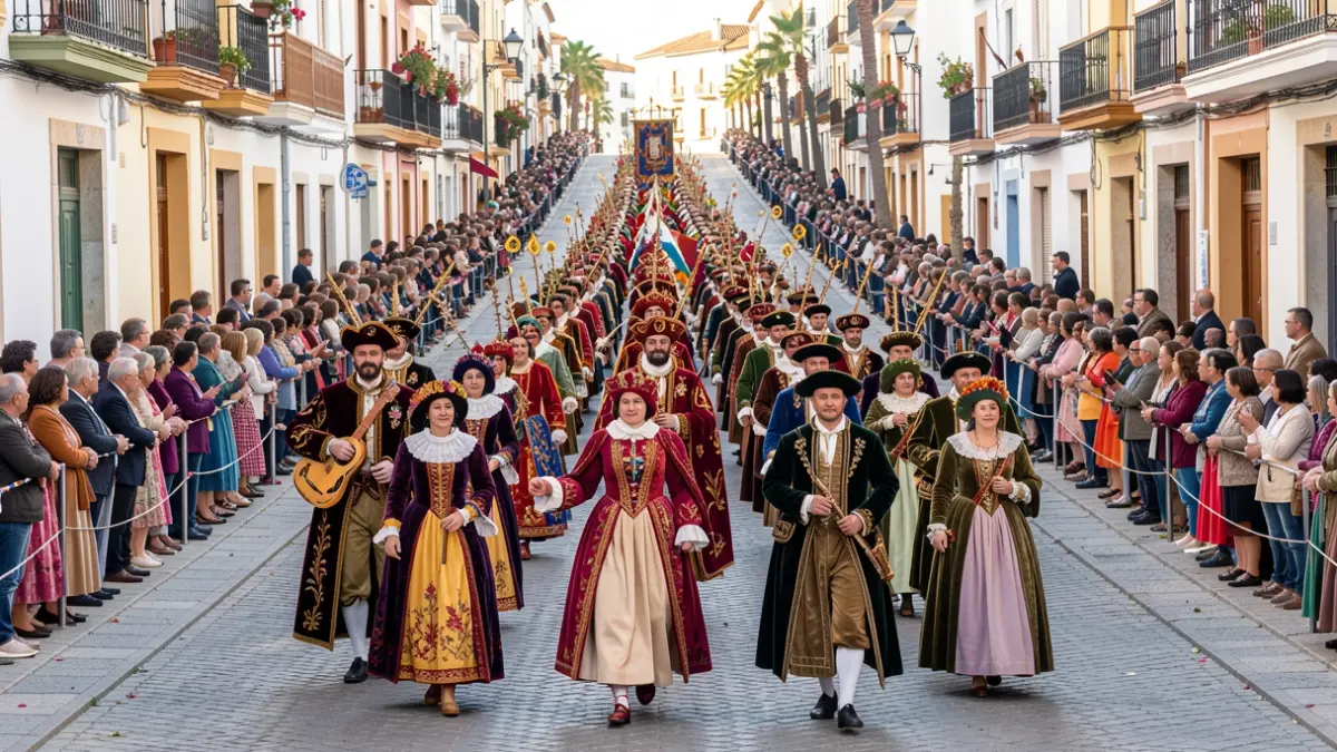 Generic image of a Moors and Christians parade with participants and spectators.