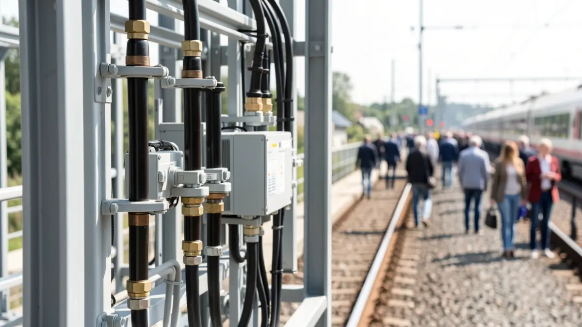 Imatge genèrica de components d'infraestructura elèctrica ferroviària.
