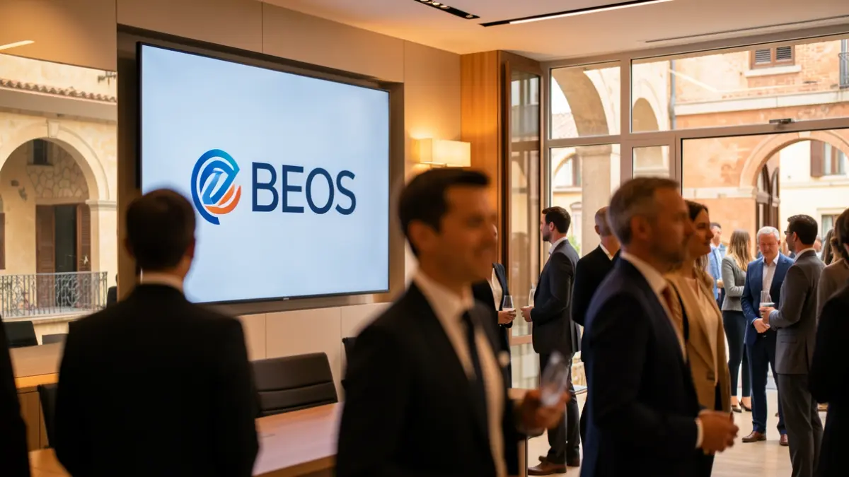 Imatge genèrica d'un interior d'oficina amb un logotip corporatiu nou.