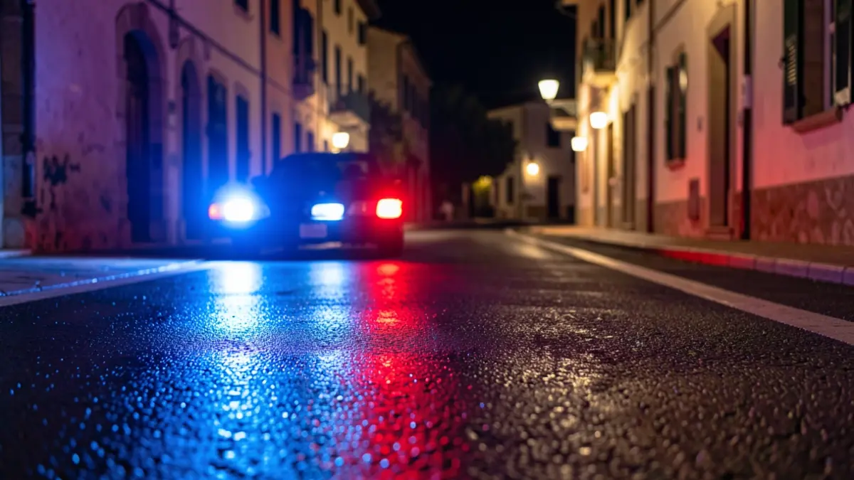 Imagen genérica de luces de emergencia policial reflejadas en el asfalto.