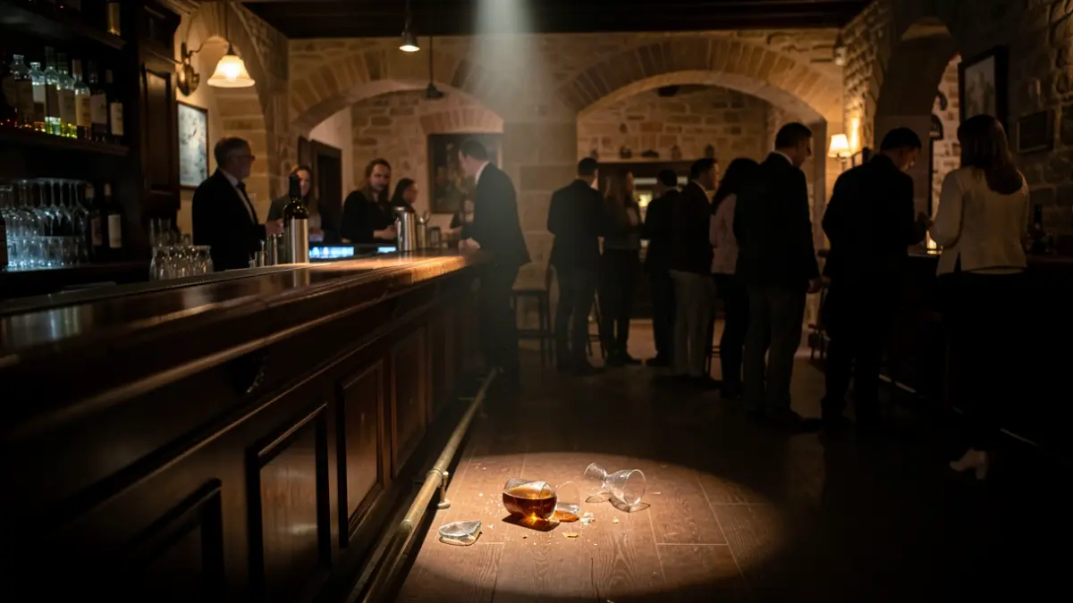 Generic image of a bar interior with signs of a disturbance.