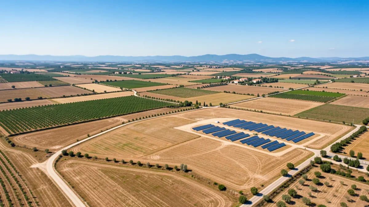 Imatge genèrica de camps agrícoles amb plaques solars a la Plana Baixa.