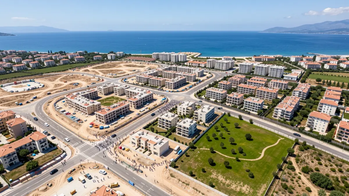Imagen aérea de un nuevo desarrollo urbanístico costero en la Comunidad Valenciana.