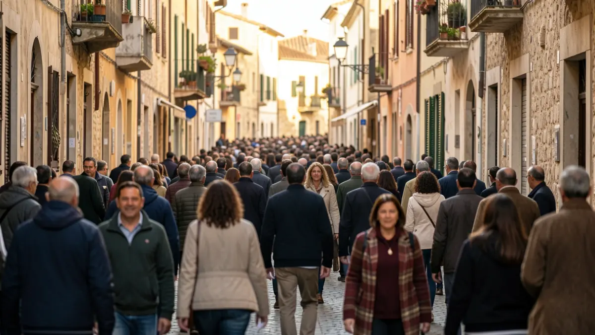 Generic image of a demonstration through the streets of a Mediterranean city.