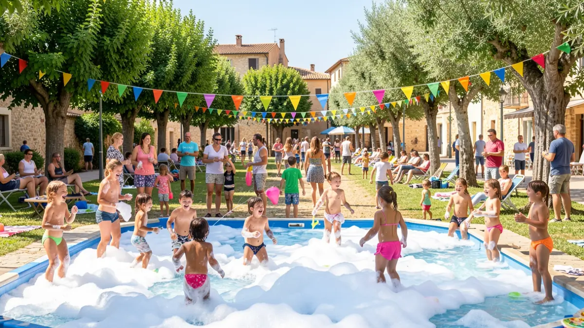 Imagen genérica de un parque con familias disfrutando de actividades lúdicas y una fiesta de la espuma.