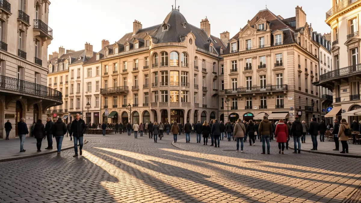 Imagen genérica de una plaza europea con arquitectura modernista.