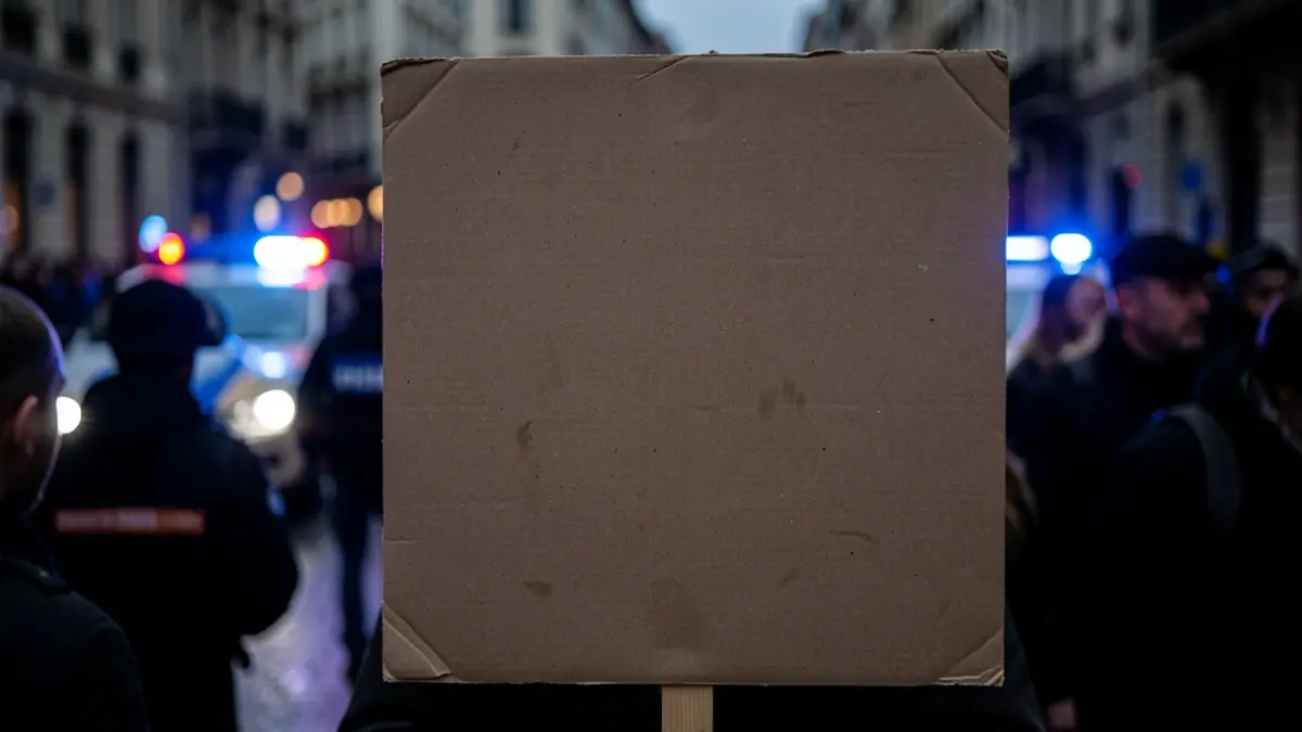 Imatge genèrica de protesta amb llums policials al fons.