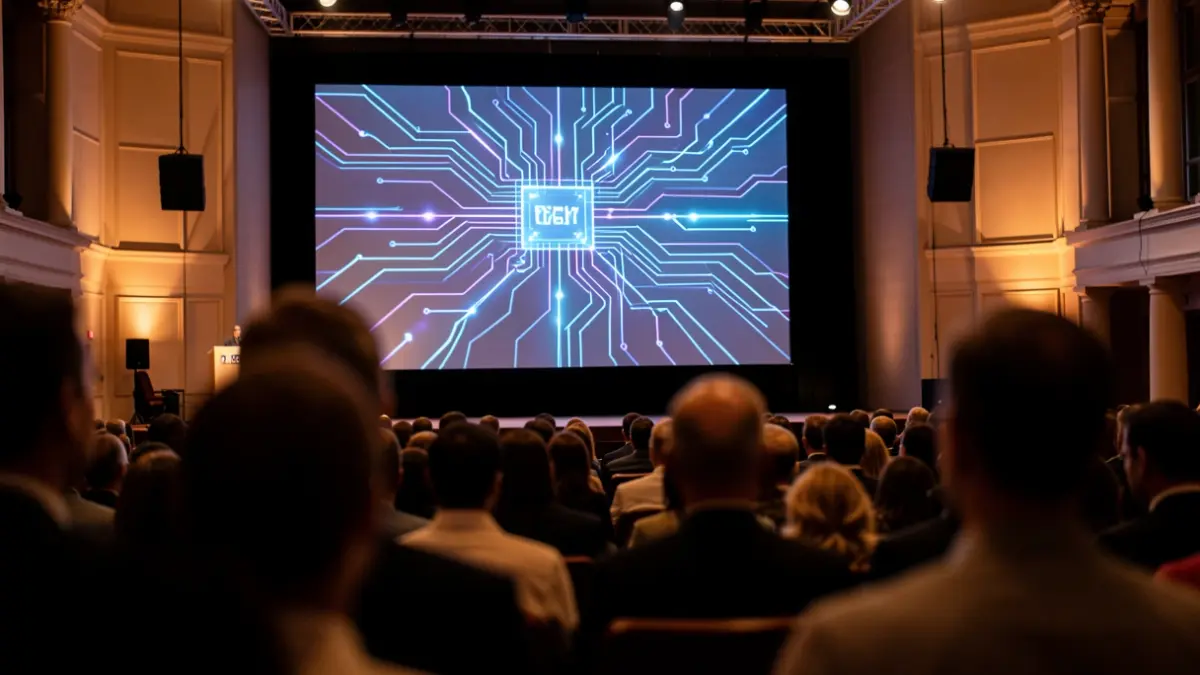 Generic image of a technology presentation in an auditorium.