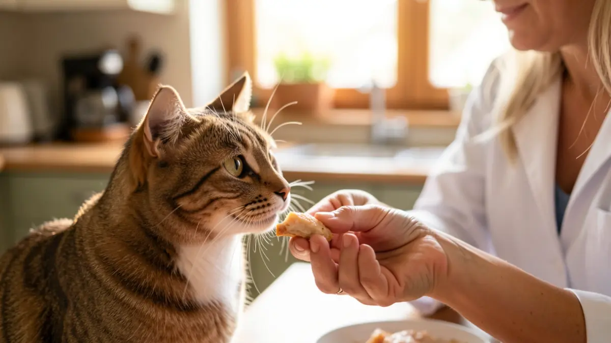 Imatge genèrica d'un veterinari oferint menjar a un gat.