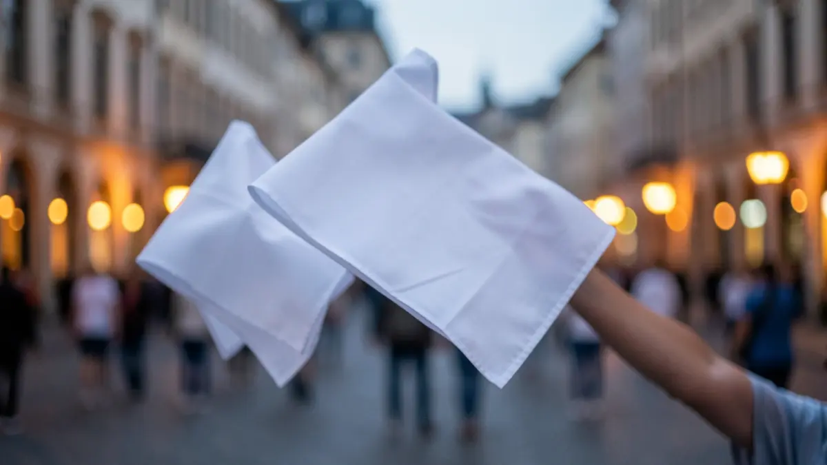 Generic image of white handkerchiefs waving in a festive atmosphere.