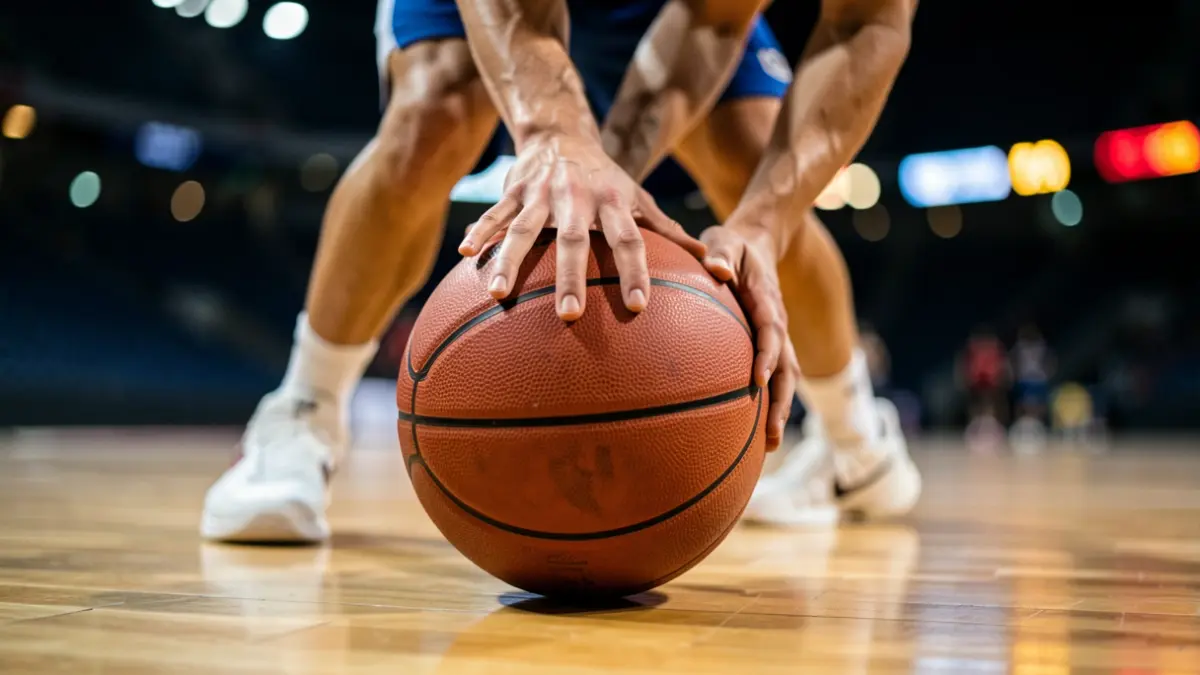 Generic image of a basketball player dribbling a ball.
