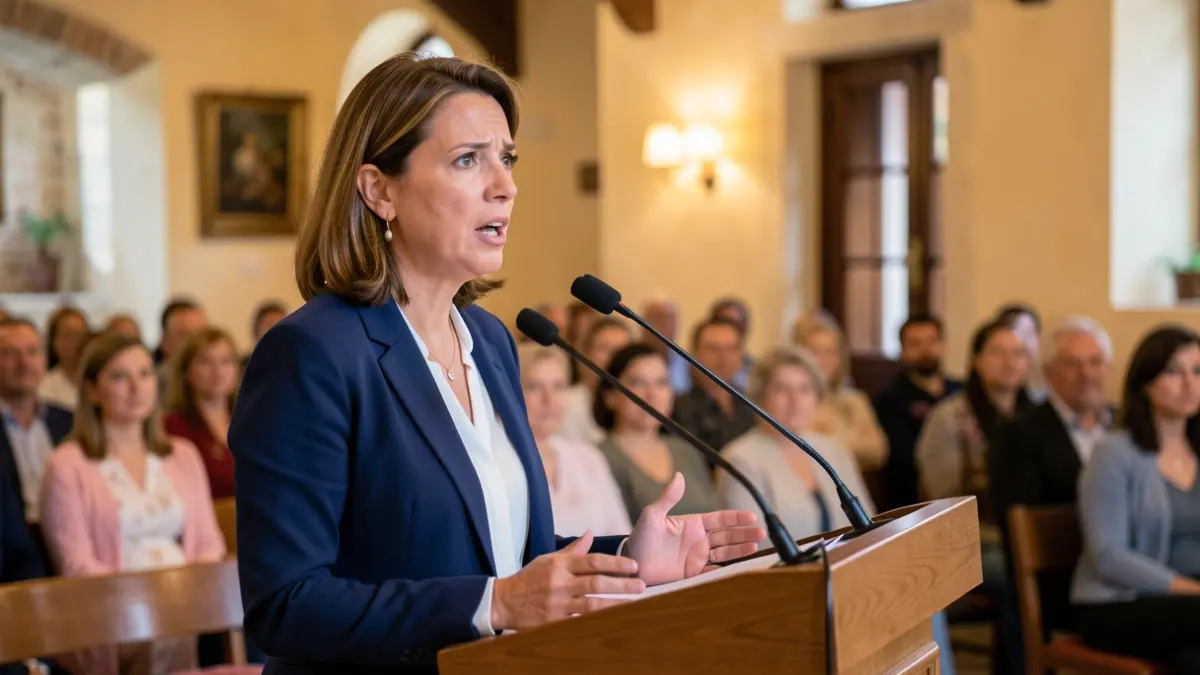 Imagen genérica de una candidata política hablando en un acto público.