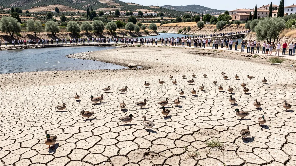 Imagen genérica de un río seco con patos.