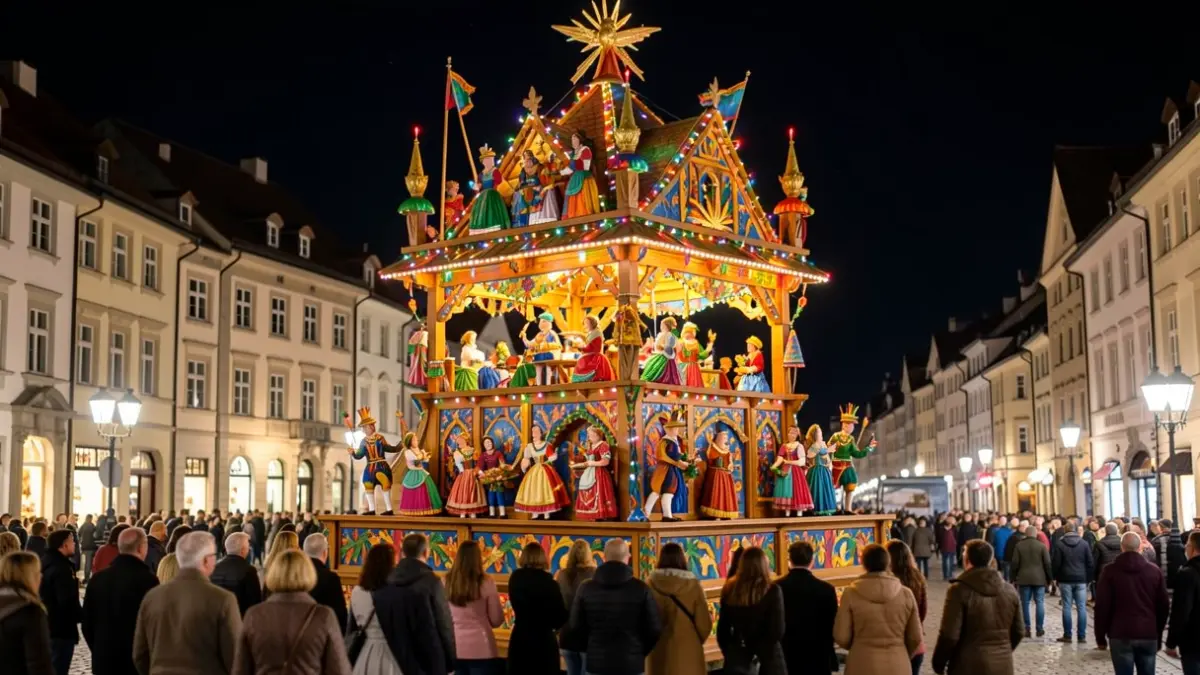 Generic image of a festive monument illuminated at night.