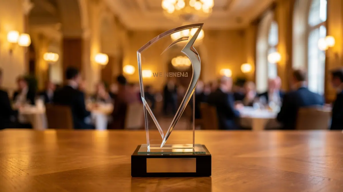 Generic image of a business award at a recognition event.