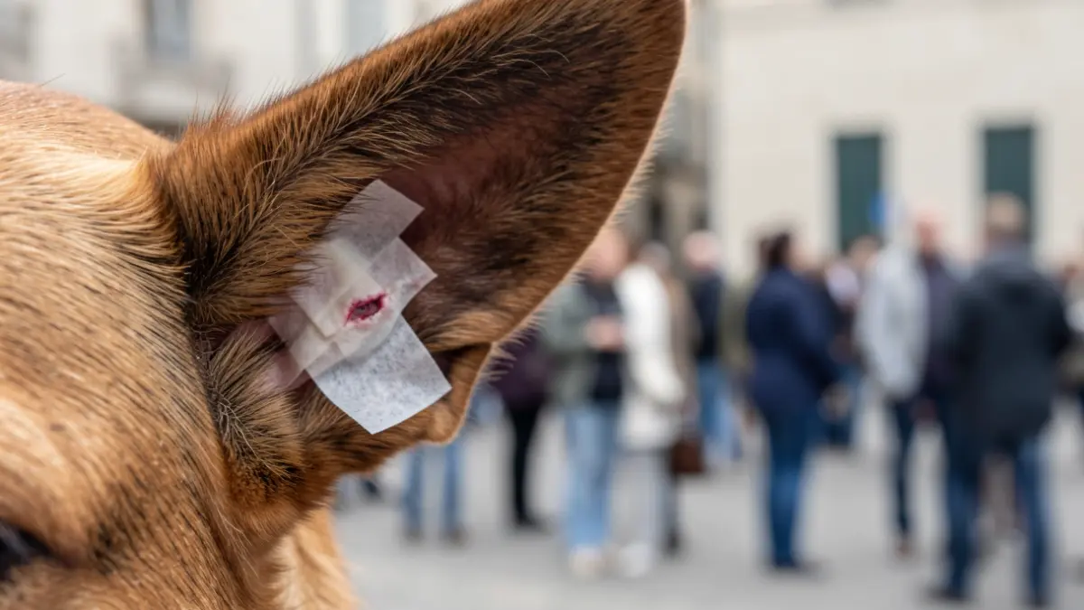 Generic image of an injured ear with a medical bandage.