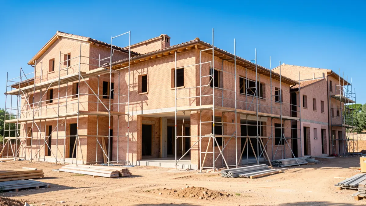 Generic image of construction work on an educational building with unfinished brick facades.