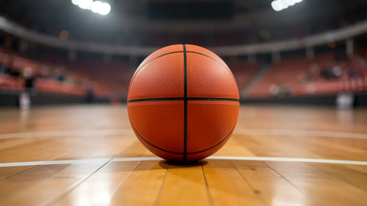Generic image of a basketball on the court.