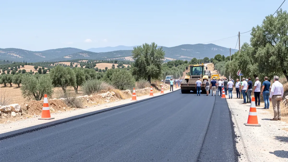 Imagen genérica de obras de asfaltado en un camino rural.