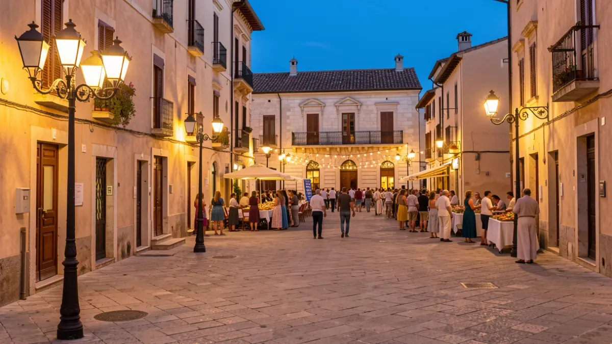 Generic image of a Mediterranean town square at dusk with the town hall.