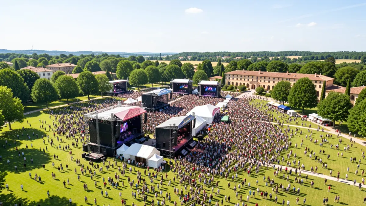 Imatge genèrica d'un festival de música a l'aire lliure amb múltiples escenaris i públic.