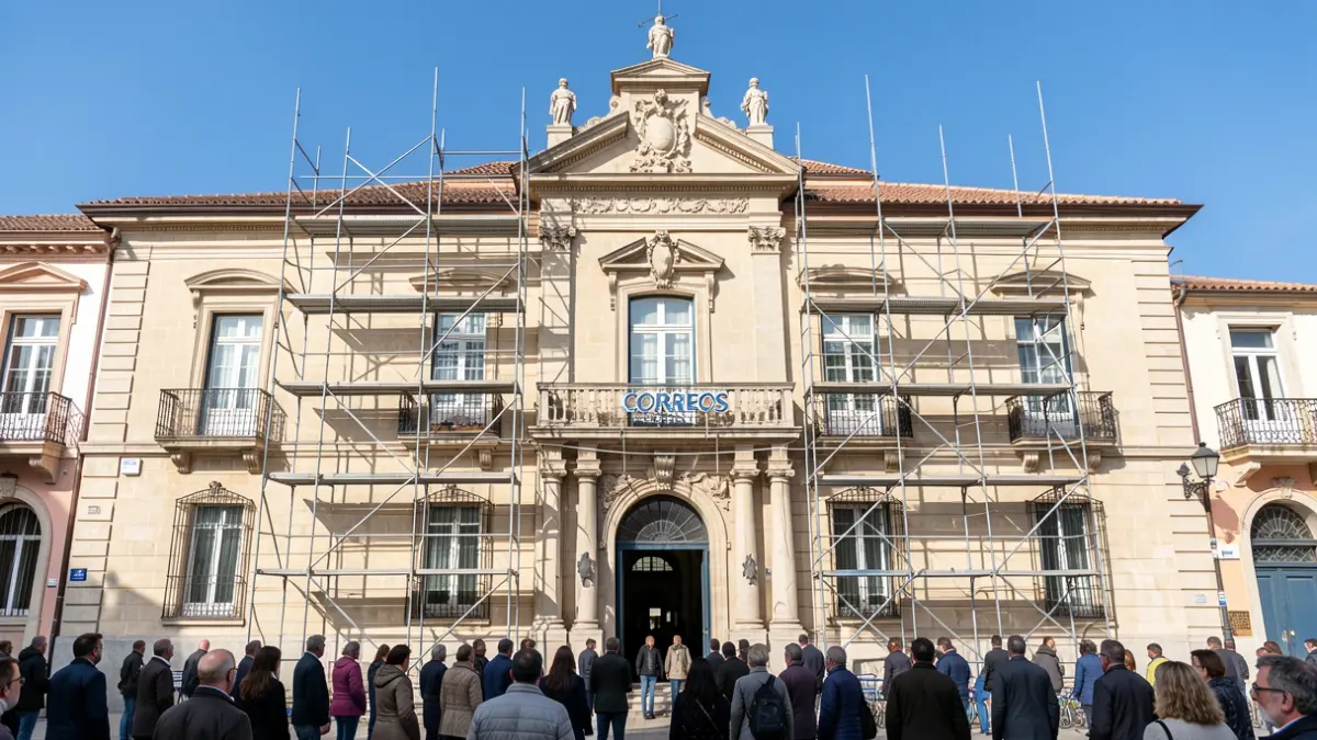 Imatge genèrica de l'antic edifici de Correus a València amb obres de rehabilitació.