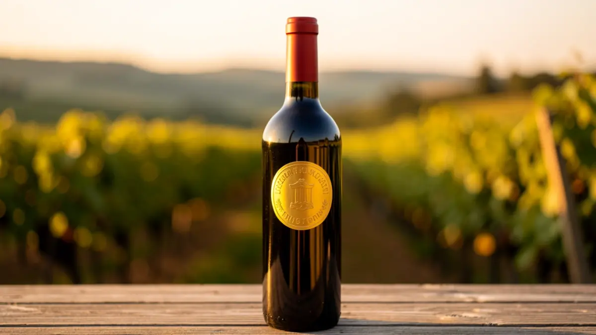 Imagen genérica de una botella de vino con una medalla de oro.