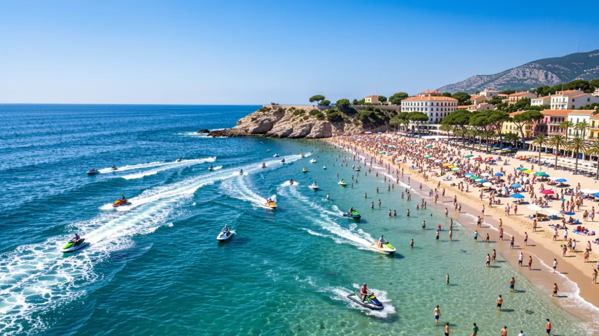Imagen genérica de motos de agua compitiendo en una playa.