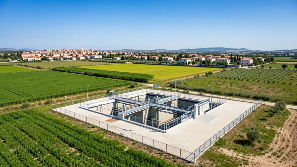 Imagen genérica de una estación de bombeo moderna en un entorno rural valenciano.