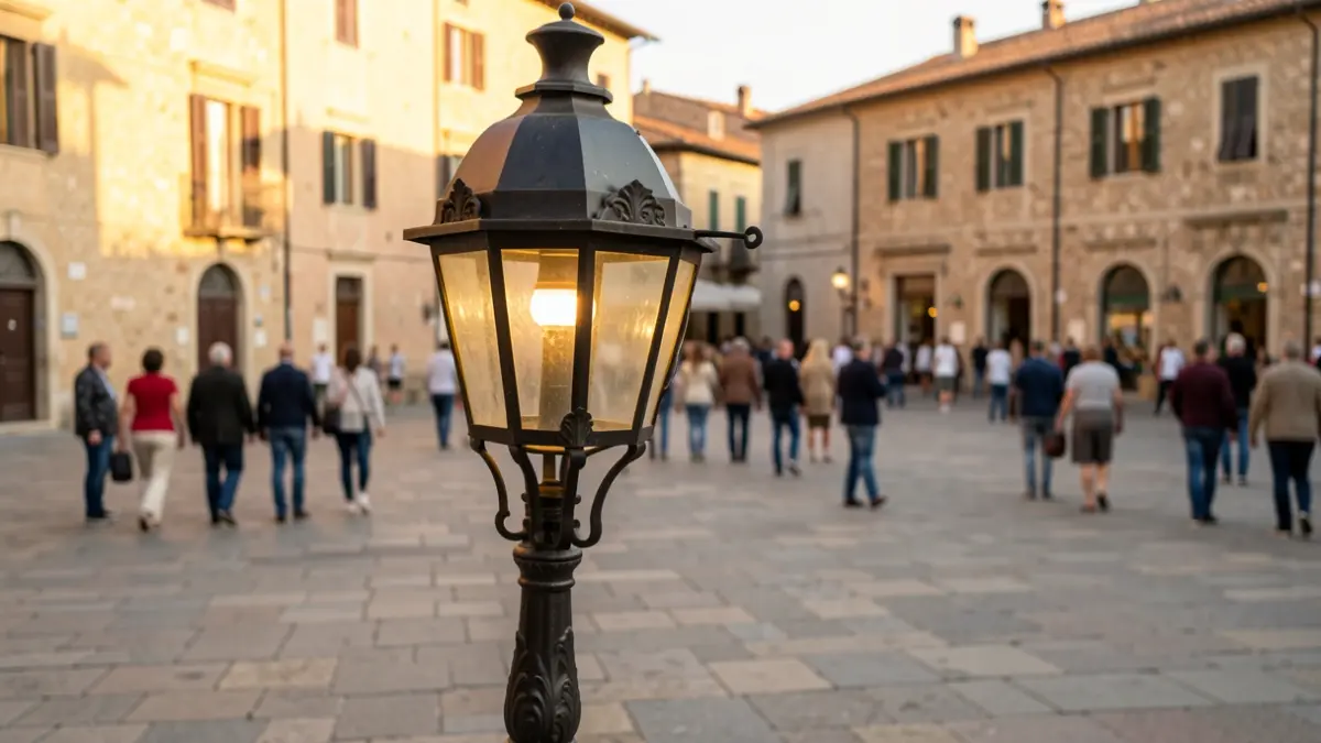 Farol ornamental clàssic amb tecnologia LED instal·lat en una plaça pública.