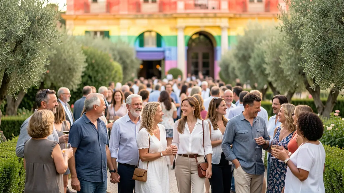 Imagen genérica de la celebración del Orgullo LGTBI con diversidad de personas e iluminación de colores.