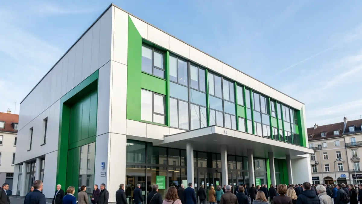 Generic image of a financial institution with sustainability elements.