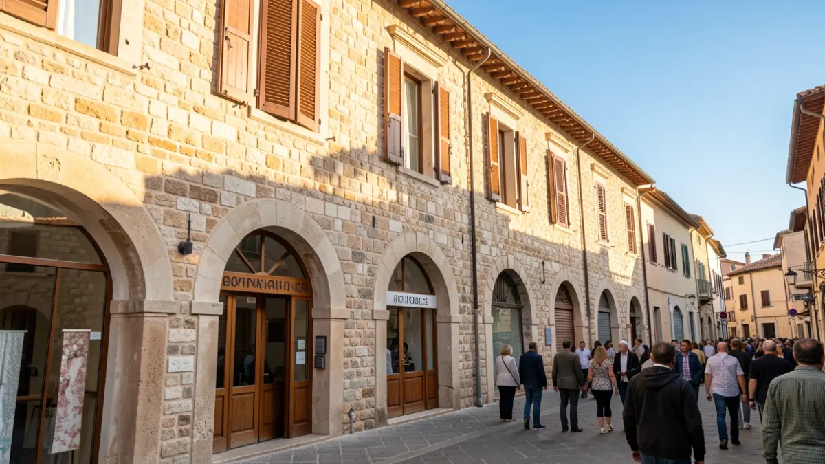 Generic image of a traditional financial building in a Mediterranean town.