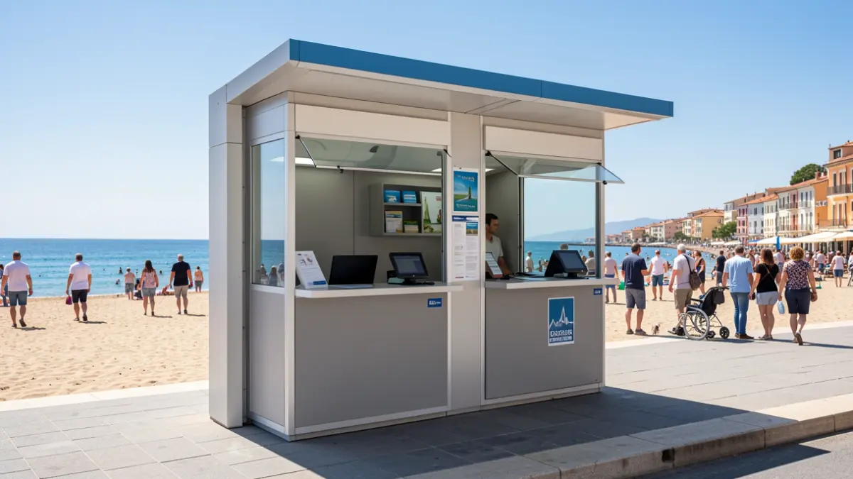 Generic image of a tourist information point on the beach.