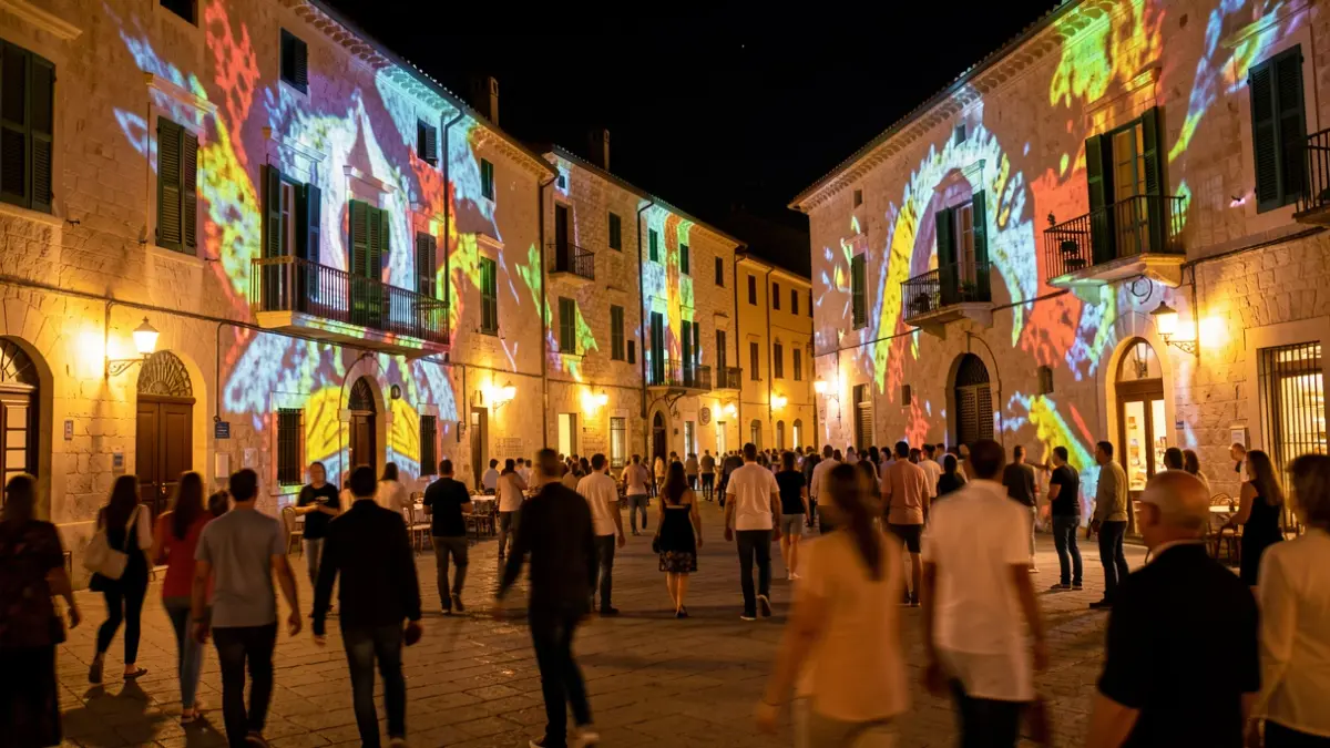 Imagen genérica de un espectáculo de luces nocturno en un pueblo mediterráneo.