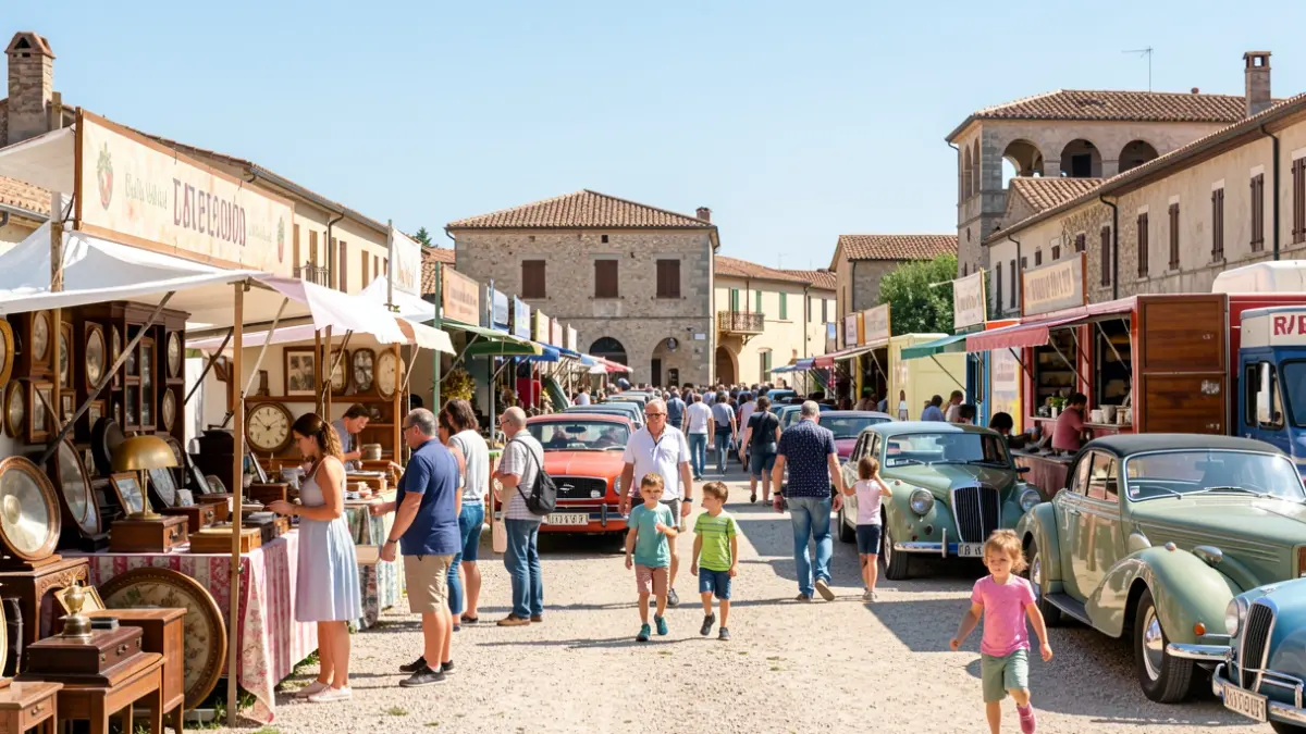 Imagen genérica de una feria con antigüedades, vehículos clásicos y actividades familiares.
