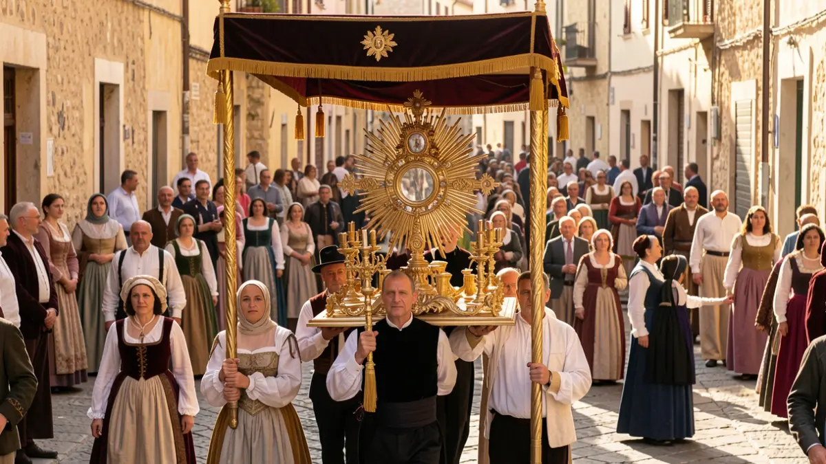 Corpus Christi procession through the streets of the center of Castelló.