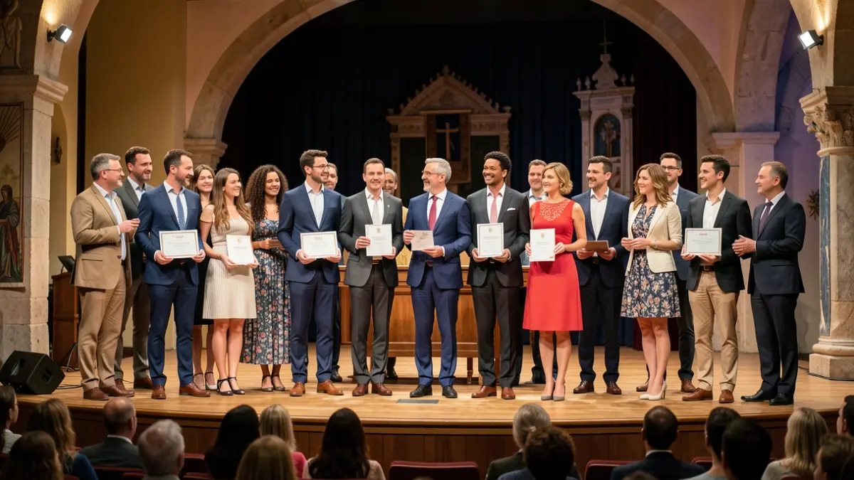 Imatge genèrica d'una gala d'entrega de premis a Castelló amb autoritats i alumnat.