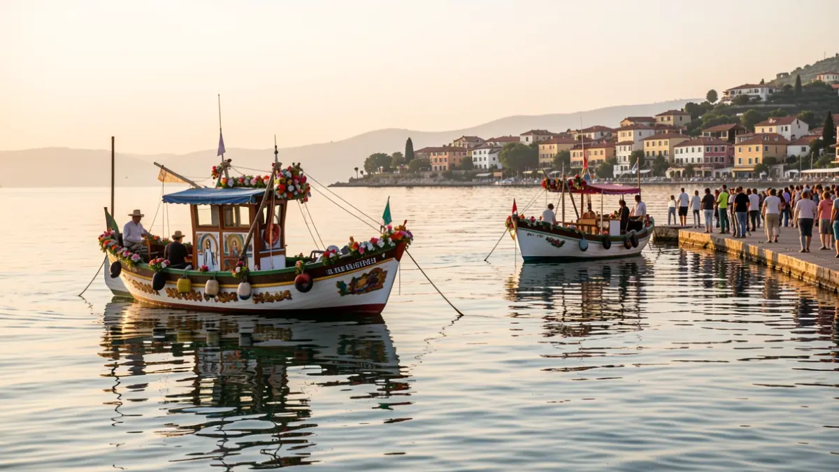 Imagen genérica de barcas de pescadores navegando en un lago al atardecer.