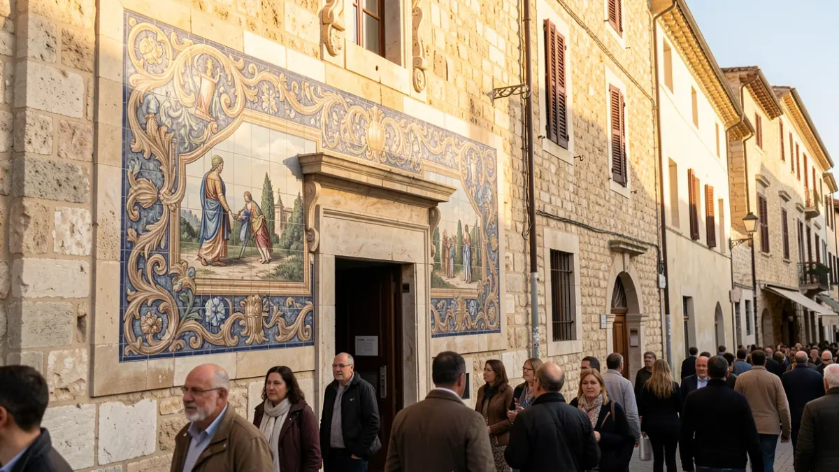 Commemorative ceramic mural at the Fishermen's House in Catarroja during the Sant Pere festivities.