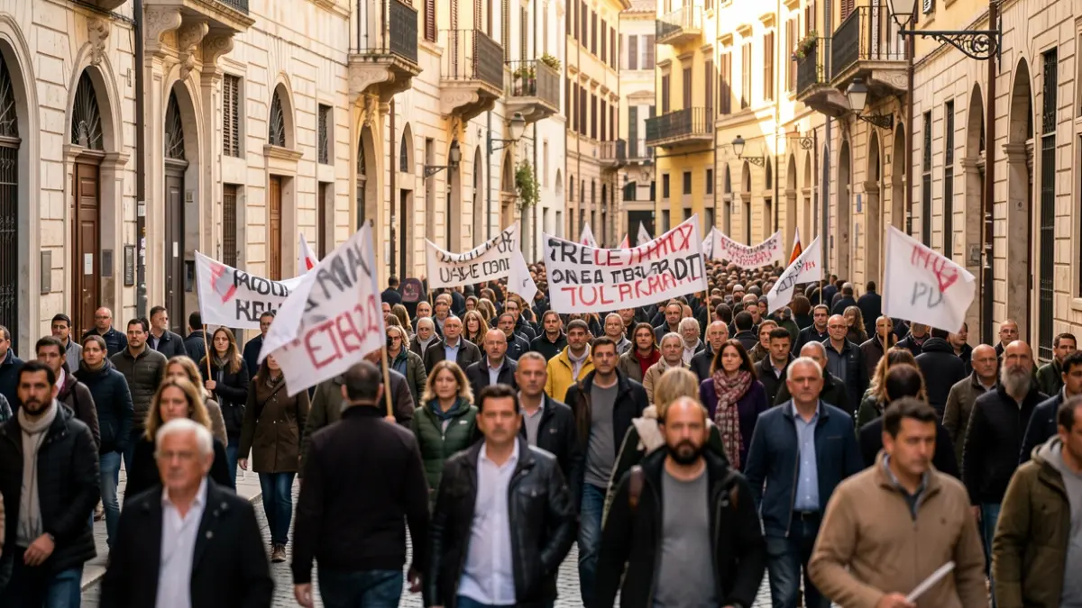 Protest for the right to housing through the streets of the historic center of Valencia.