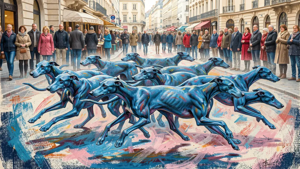 Imagen genérica de una representación abstracta de galgos corriendo.