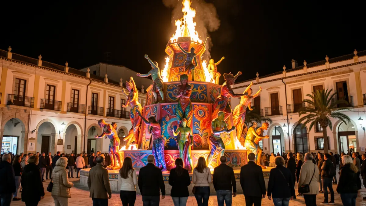 Imagen genérica de una hoguera artística en Alicante con referencias a medios de comunicación.