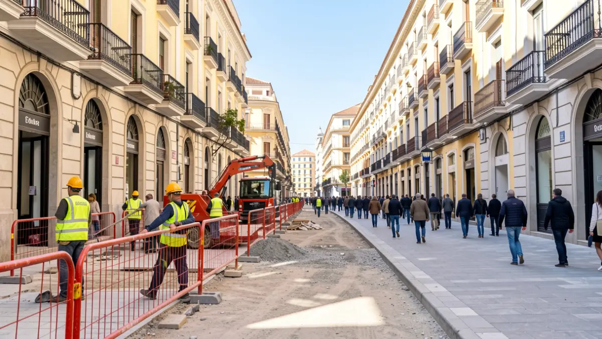 Generic image of construction work on an urban street in Valencia.